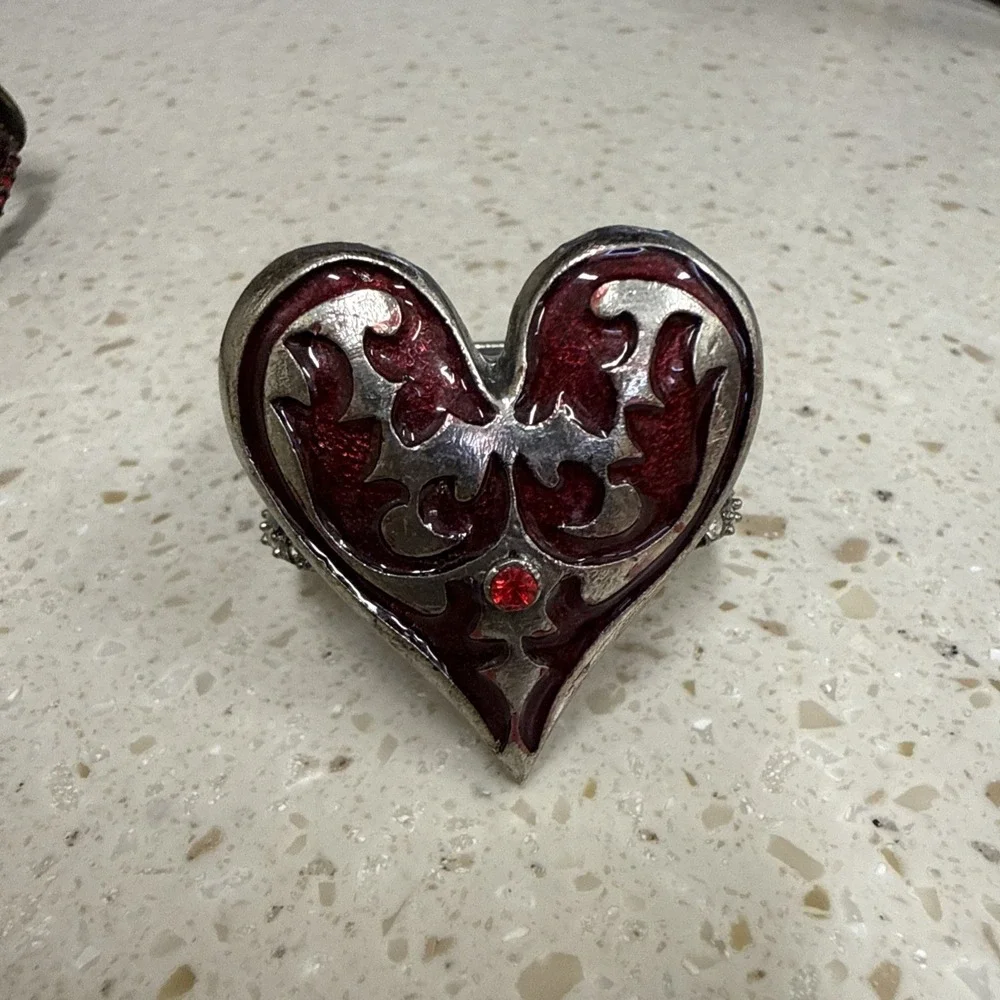 4 Metal Napkin Rings Card Suits Heart Diamond Spade Clover Red Black Rhinestones